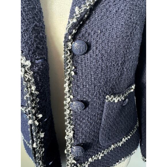 Talbots Navy Blue Tweed Blazer Jacket Size 4P - Picture 6 of 8